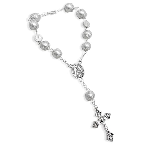 Ohleats Car Rosary for Rearview Mirror, Personalized Rear View Cross Blessing Beads Decor, Auto Rearview Catholic Rosary Hanging Pendant, Car Interior Hanging Accessories (White-1PCS)
