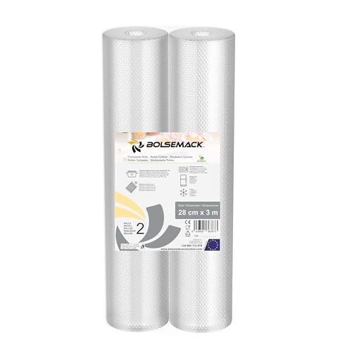 Rollo gofrado de envasado al vacío (28cm x 3 metros) (2 uds.) para Todo Tipo de envasadora doméstica, Foodsaver, Lacor, Caso, Silvercrest, etc.