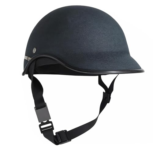 Image of Viscous Open Face Cap Helmet with Strap - Size M | Half Cap Helmet for Daily Use Riding | Lightweight Protective Headgear Adjustable Strap Comfortable Fit (Black)