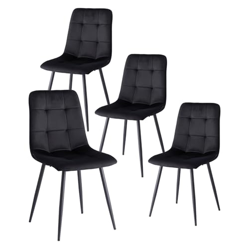 HJhomeheart Lot de 4 Chaises de Salle à Manger Modernes, Confortables, en Velours Hollandais, sans Accoudoirs, avec Pieds en Métal, Idéales pour Les...