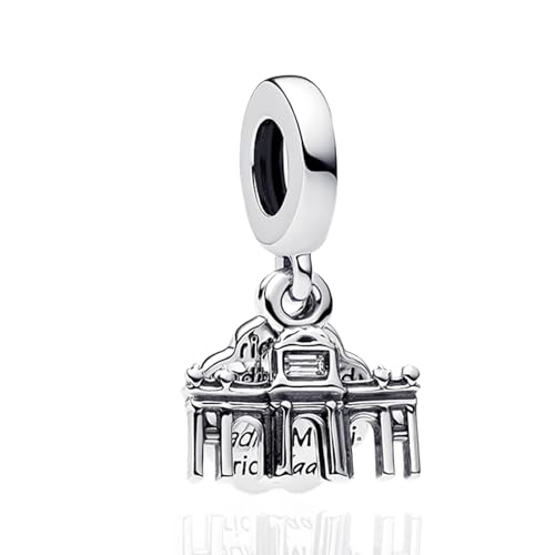 Amuefer Spagna Madrid Pendente Incantesimo 925 Argento Donna Bracciale Collare Incantesimo Stringa Perline, Viaggio Pendente Collare compatibile