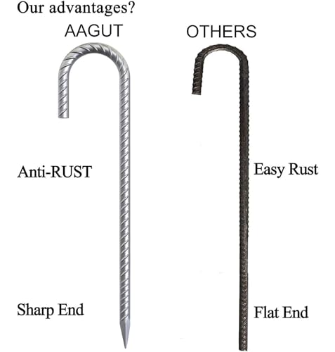 AAGUT Rebar Stakes 12 Inch J Hook Heavy Duty 12 Pack, 3/8 Inch Galvanized Metal Steel Ground Anchors Chain Link Fence Stakes for Camping Tent, Inflatables, Yard Decorations, Canopies & Swing Sets