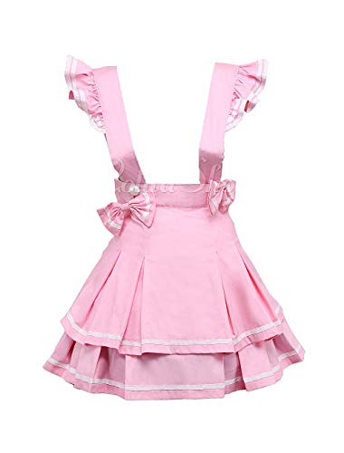 Antaina Pink Suspenders Cotton Layered Bow Pleated Lolita Skirt Short Dress