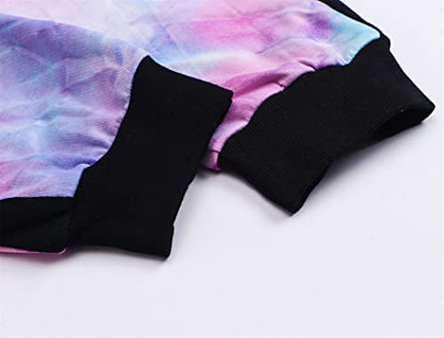 Image of Betusline Little Girls 2 Piece Outfits, Trendy Cute Pullover Crop Tops + Activewear Sweatpants Cropped Sweatshirt Sweatsuit Clothes Set, Purple Tie Dye, 6-7 Years