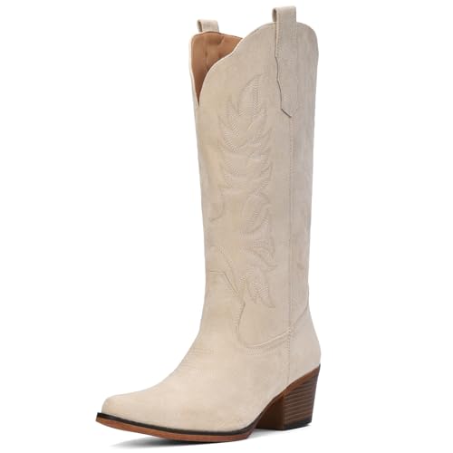 Image of IUV Suede Cowboy Boots for Women Mid Calf Western Cowgirl Boots