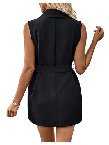 MakeMeChic Women's Lapel Button Front Sleeveless Vest Belted Elegant Dressy Blazer Jacket2