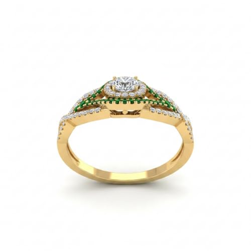 Image of Choose Your Gemstone Round Twisted Pave Double Halo Diamond CZ Ring Yellow Gold Plated Round Shape Double Halo Engagement Ring for Women, and Ladies US Size 4 to 12