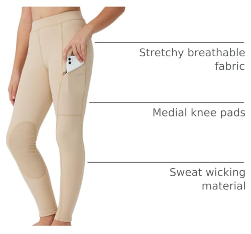 Image of Willit Girls Horse Riding Pants Tights Kids Equestrian Breeches Knee-Patch Youth Schooling Tights Zipper Pockets