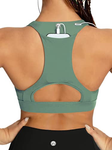 Image of QUEENIEKE BareFlow Women's Sports Bras with Phone Pocket Medium Impact Padded Racerback Workout Gym Crop Top Running Yoga Bra