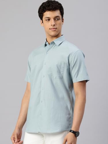 Image of Majestic Man Men's Pure Cotton Dobby Weave Checks Slim Fit Half Sleeve Casual Shirt