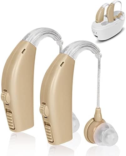 GINSER Hearing Amplifiers for Seniors Rechargeable Hearing Aids with Noise Cancelling for Adults Hearing Loss, Digital Ear Hearing Assist Devices with Volume Control,Set of 2,White