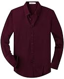Mens Button Down Shirt Casual Oxford Shirts Untucked Dress Shirt for Men Long Sleeve Button Up Shirt with Pocket Burgundy