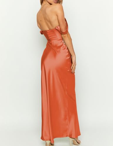 Image of Realtix Satin Off The Shoulder Strapless Bridesmaid Maxi Dress for Women | Elegant,Ruched,Backless,Long,Tube,Sleeveless,Bridesmaid,Wedding Guest,Evening,Cocktail Party,Semi Formal,Garden Party