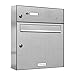 AL Briefkastensysteme 1er Briefkastenanlage Edelstahl mit Klingel, Premium Briefkasten DIN A4, 1 Fach Postkasten modern Aufputz