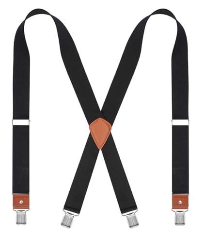 CEAJOO Mens Suspenders 1.4 Inch X-Back Adjustable Elastic Braces with Strong Clips and Straps Black 43