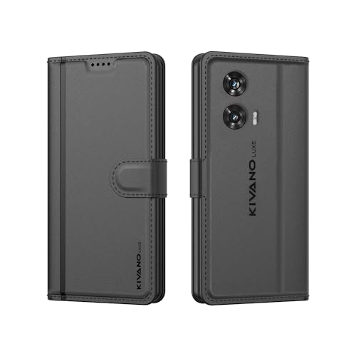 Image of KIVANO LUXE for Motorola G96 5G / Motorola Edge 50 Fusion 5G Luxury Handmade Leather Magnetic Flip Folio Case | Card Holder & Kickstand | Slim Protective Cover | Unisex - Black