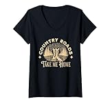 Womens Country Roads Take Me Home Cowboy Western Virginia Retro V-Neck T-Shirt