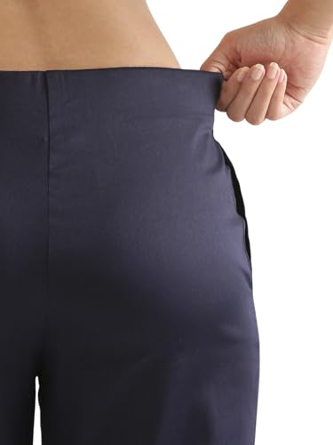 Image of SAADAA Women Pants Formal Straight Fit Cotton Satin Lycra Pant, Regular Fit Trouser for Office Work & Casual wear- Mid Rise, Elasticated Waistband, 4 Deep Pockets