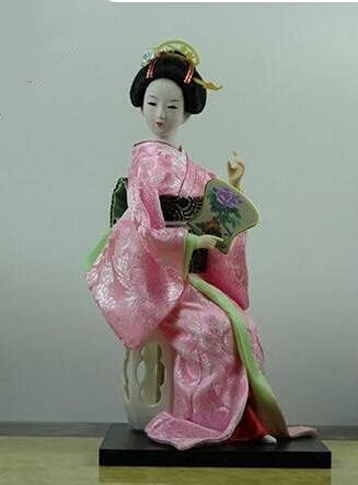 30cm Japanese Geisha Silk furnishings Kimono Kabuki Doll Ladies Decor furnishings Japanese Silk Handicraft Decoration Figure (Army Green,30cm)