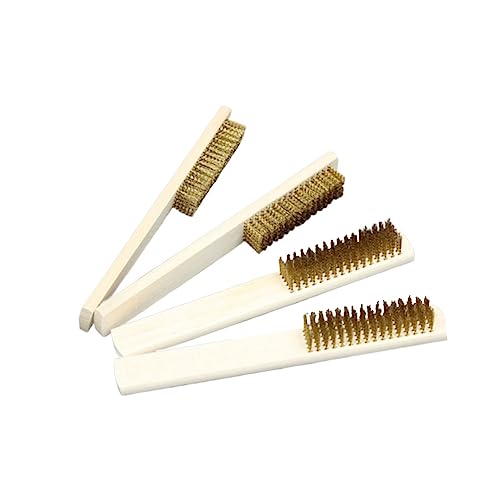 Cabilock 4pcs Copper Wire Cleaning Brush with Wooden Handle Household Tool for Deep Cleaning and Corrosion Removal Kitchen and Home Spaces