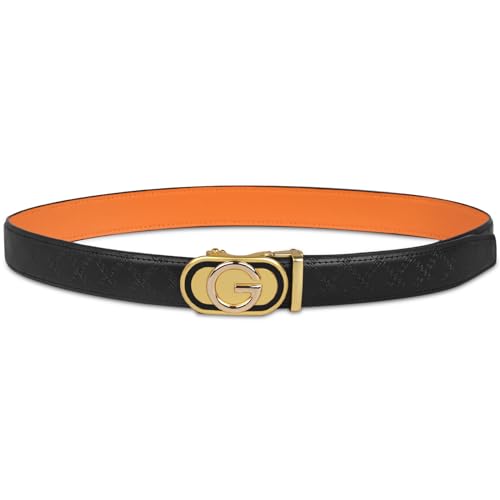 Image of Aurolran Men&Womens Leather Dress Belt Business Automatic Buckle Belt Color-Black Silver Gold