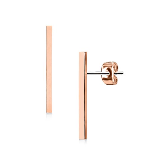 beyoutifulthings Damen 1 Paar Ohringe Ohrringe Set Stecker Edelstahl Chirurgenstahl Glatt Lang Bar roségold