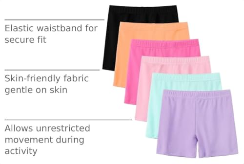 Image of 6 Pack Girls Bike Shorts Cotton Toddler Cartwheel Under Dress Dance Clothes