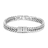 Amsgedhie Pulsera Personalizada para Hombre con Nombre Pulsera Cubana de Acero Inoxidable - Regalo para Papá, Amigos para Día del Padre San Valentín (Plata-2)