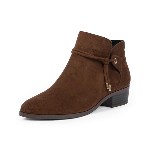 QIY Womens Brown Boots Ankle Booties Round Toe Chocolate Ankle Boots Chunky Block Suede Boot Low Heel Fall Gogo Dress Booties for Women Size 10