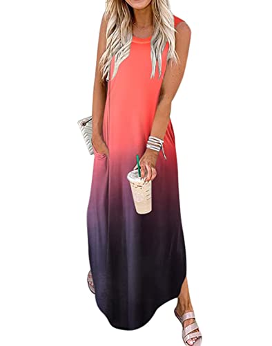 Robe d'été ample sans manches orange et noir avec poches taille S