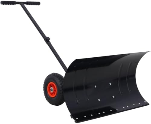 SLifet Snow Shovel with 29″ Blade, Snow Pusher with Adjustable Angle Handle, Snow Removal Tool with 10″ Wheels, Heavy Duty Wheeled Snow Shovel for Home, Ergonomic Snow Removal Tools Black