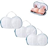 3Pcs Bra Wash Bags for Laundry Lingerie Underwear Brassiere Bag Set for Washing Machine With Zipper Women Delicates Blue (A to C Cups)