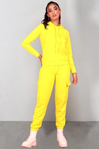 Image of POPWINGS Casual Self Design Solid Sweatshirt and Joggers Co-Ords Set for Women | Trendy Stylish Top and Bottom Set for Women | Women Hooded Sweatshirt and Joggers Set | Women Co Ords Set Summer Wear
