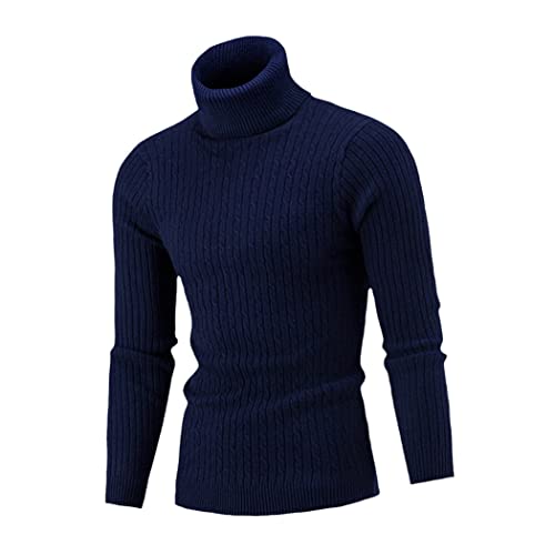 Pull col roulé homme bleu marine M YIOLEAMP tricot premium