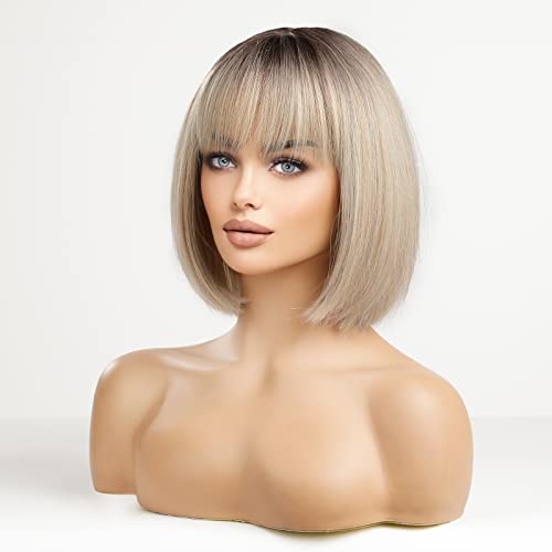 HAIRCUBE Long Straight Wigs for Women Synthetic Hair Wig with Neat Fringe for Daily Use or Cosplay (Bleach Blonde) - Image 4