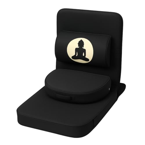 Image of Friends Of Meditation 4-in-1 Folding Buddha Chair - Ergonomic Yoga Seat with Half-Moon Zafu, Detachable Lumbar Support & Carry Case - Black
