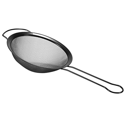 GRIRIW 1pc Stainless Steel Slotted Spoon Black Mesh Sieve for Kitchen Use Essential Cooking Gadget for Straining Flour Icing