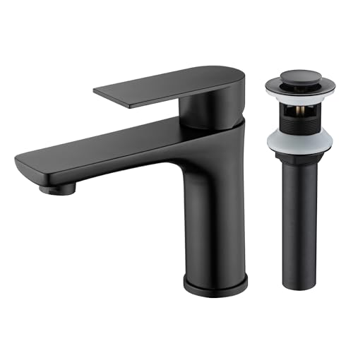 Jnfidosr Black Bathroom Sink Faucet S1425-Mb+Pop Up Drain With Overflow S7306o