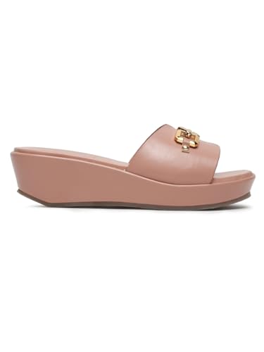 Image of Bruno Manetti Women's Slipon Back Open with Upper Golden Buckle Round Toe Comfort Platform Wedges