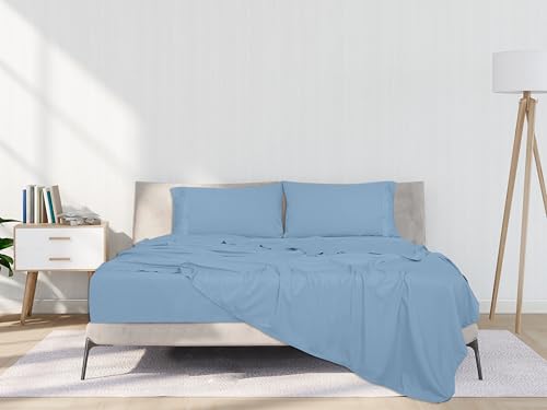 ROYALE LINENS 4 Piece Queen Sheets Set - Soft Brushed 1800 Microfiber Bedding - 1 Fitted and 1 Flat Sheet, 2 Pillow Cases - Wrinkle Free & Fade Resistant - Hotel Luxury Bed Sheets (Lake Blue, Queen) - Image 3