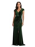 ROSEGOD Plus Size Formal Dresses for Women V-Neck Emerald Green Off The Shoulder Dress 2026 Long Pleated Velvet Mermaid Holiday Gala Gown with Slit 16W