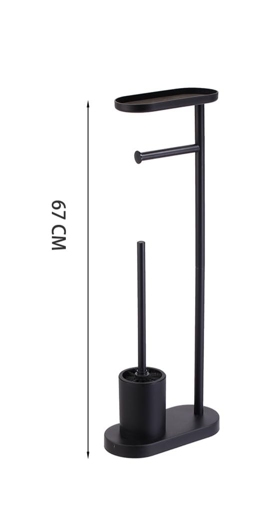 BM Portarotolo da Bagno con Scopino e Mensola in Metallo – Piantana WC 3 in 1 Nera Opaca, design moderno, supporto carta igienica con vassoio superiore, base stabile antiscivolo (Metallo)