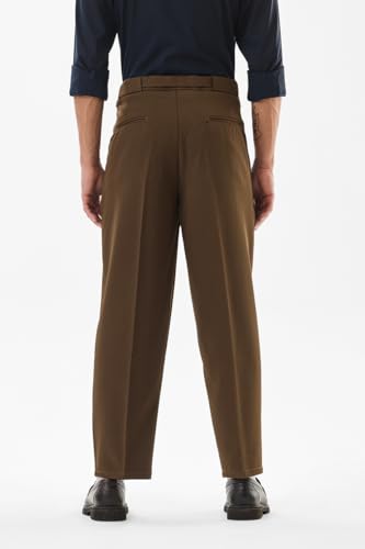 Image of SNITCH Men Trousers | Relaxed Fit Ankle Length with Pleated Front & Turned-Up Hem | Polyester Blend Twill Weave for Casual & Street Wear