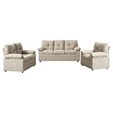 Pemberly Row 3-Piece Recliner Sofa Set, Light Camel Linen Upholstery, Includes...