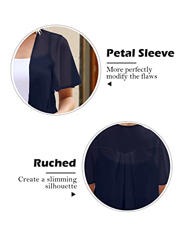 Afvetut Women's Sheer Shrug Chiffon Open Front Short Sleeve Cardigans For Dresses Tops Lightweight Soft Bolero Shrug Navy #TOP4