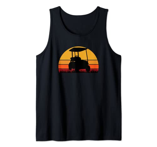 Golf Cart Sunset Retro Golfing Golfer Course Par Birdie Tank Top, Black
