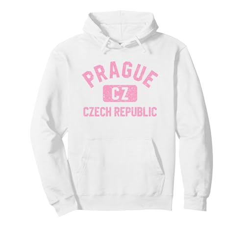 Prague Czech Republic Gym Style Pink Print Hoodie Large