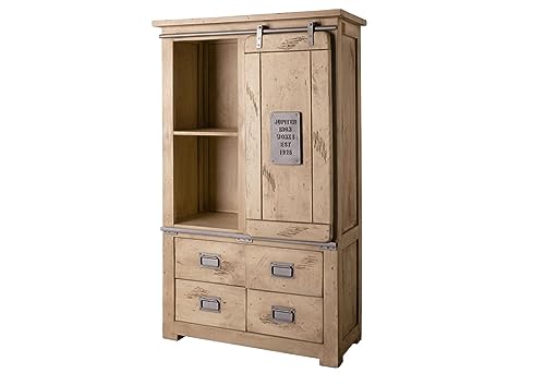 MASSIVMOEBEL24.DE Armoire 90x45 Manguier laqué Blanchi Railway #313
