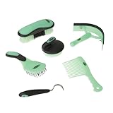 Weaver Equine 6-Piece Horse Grooming Kit, Ergonomic Gentle Horse Care Kit, Equestrian Supplies for Bathing Support, Detangling, and More, Mint/Gray