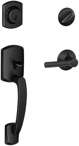 Schlage Greenwich Single Cylinder Handleset and Broadway Lever, Aged Bronze (F60 GRW 716 BRW)